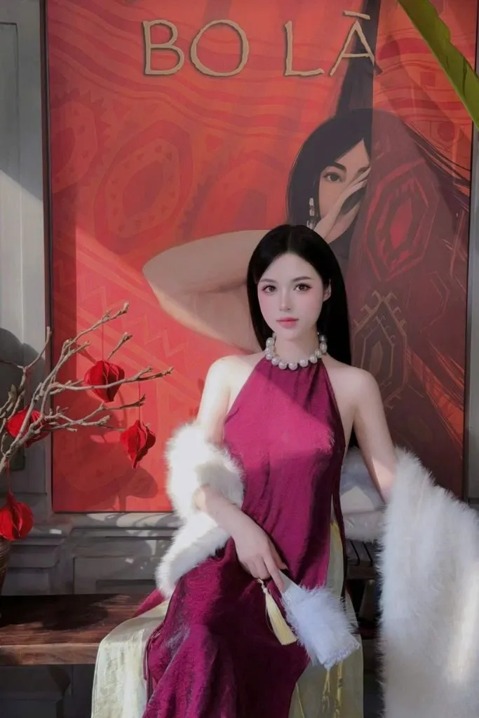 Ảnh gái xinh Việt Nam outfit yếm hồng cổ xưa